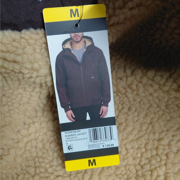 Lee Workwear Bomber Jacket Mens Medium Brown Sherpa Lined Hooded Coat Outdoor - Picture 11 of 14